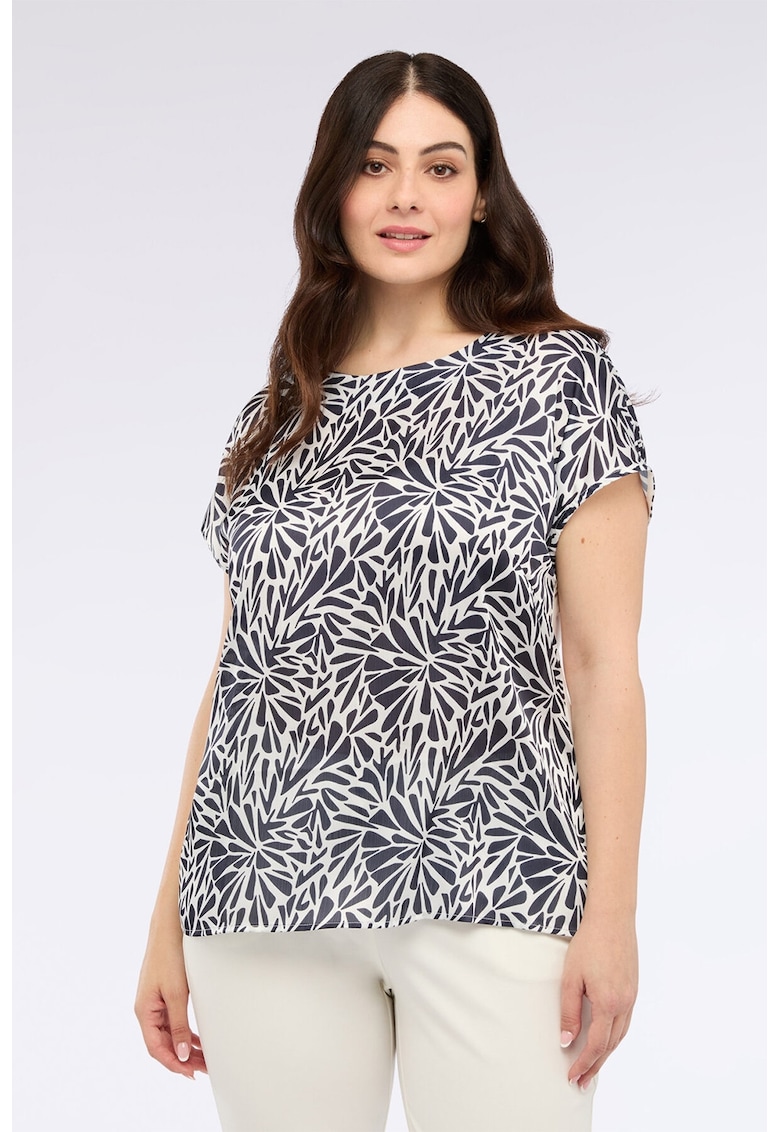 Tricou cu decolteu rotund si model - Alb/Albastru ultramarin