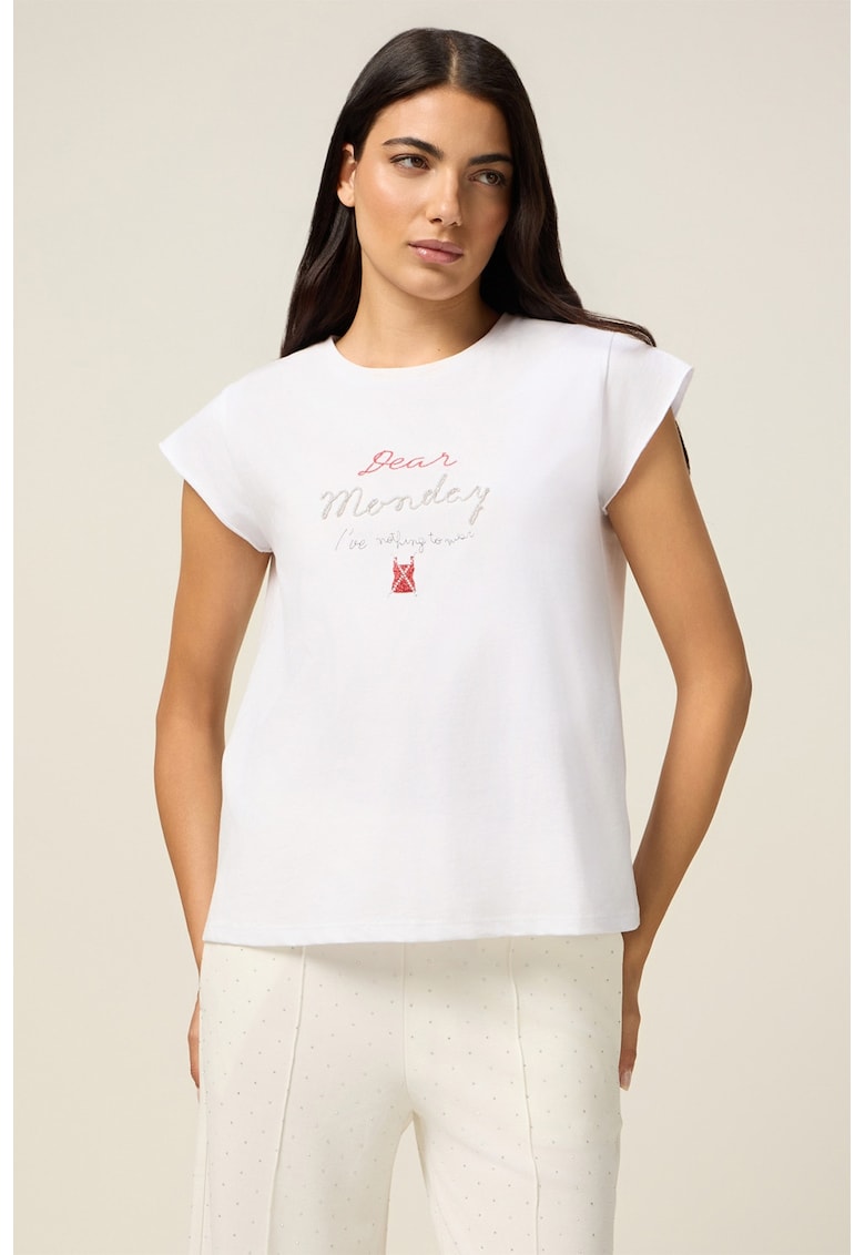 Tricou din bumbac cu text brodat