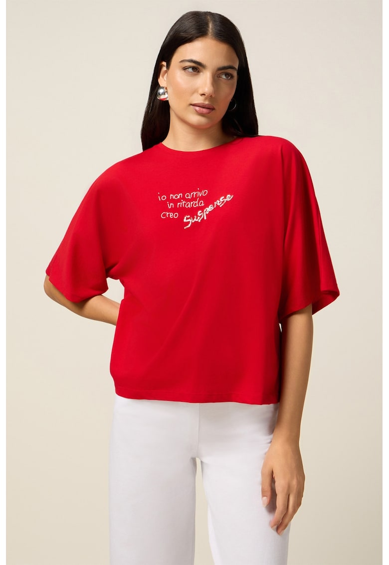 Tricou lejer cu maneci medii si imprimeu text