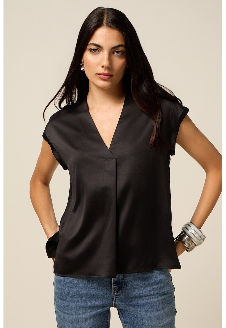 Bluza cu maneci scurte si aspect de satin