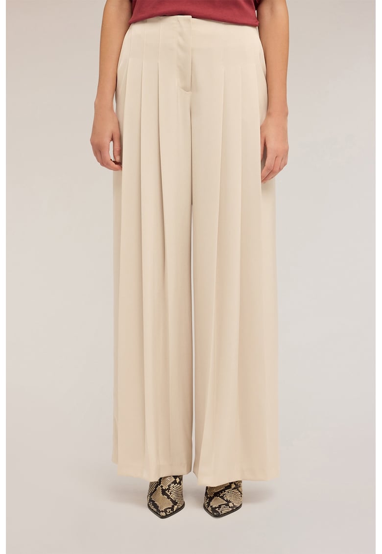 Pantaloni drepti cu talie medie - Bej deschis