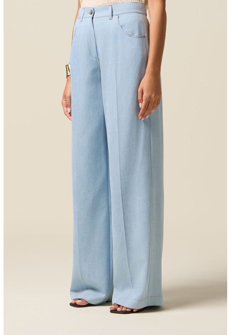 Fiorella Rubino - Pantaloni evazati cu talie inalta - Albastru pastel