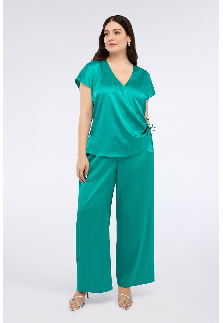 Pantaloni cu croiala ampla si talie ajustabila - Verde persan