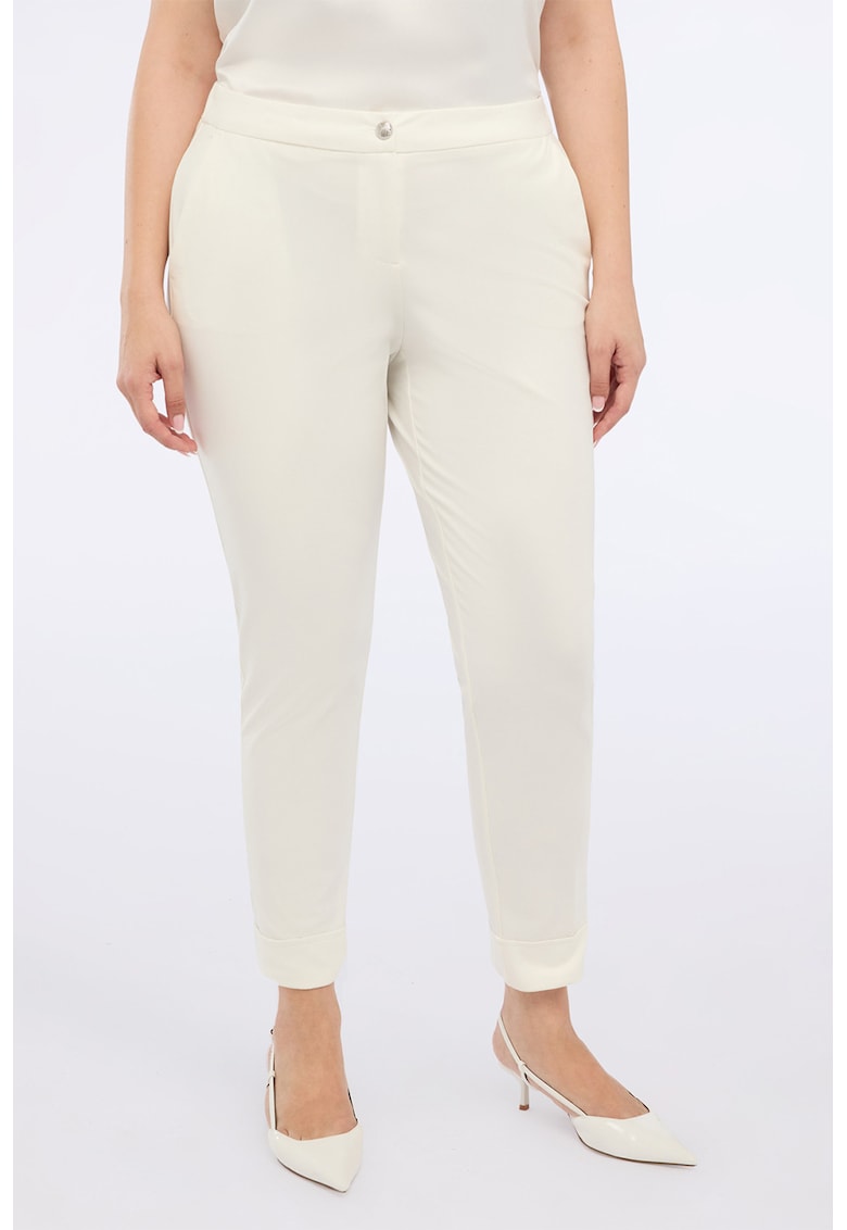 Pantaloni crop cu buzunare laterale - Crem