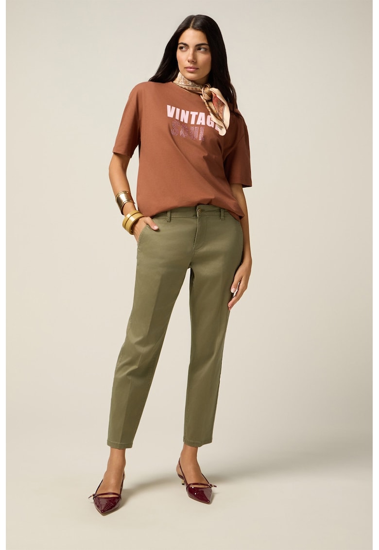 Pantaloni crop din amestec de lyocell cu buzunare oblice