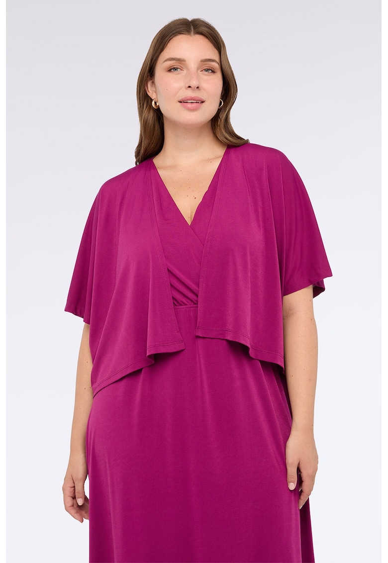 Bluza uni cu decolteu in V - Fucsia