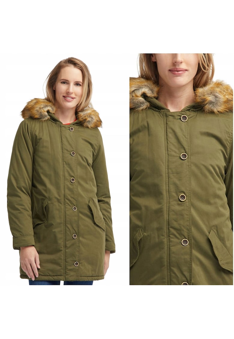 Geaca Dama De Iarna - Model PARKA - Croiala Regular Fit - Cu Fermoar Si Nasturi - Cu Gluga Si Blanita Detasabila - Captusita Si Practica - Buna Pentru Iarna Si Tinute Zilnice - Marimea M - Verde