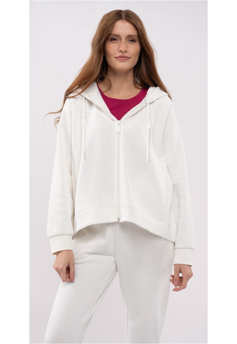 Hanorac supradimensionat cu fermoar B-Tiffi pentru femei - alb crem