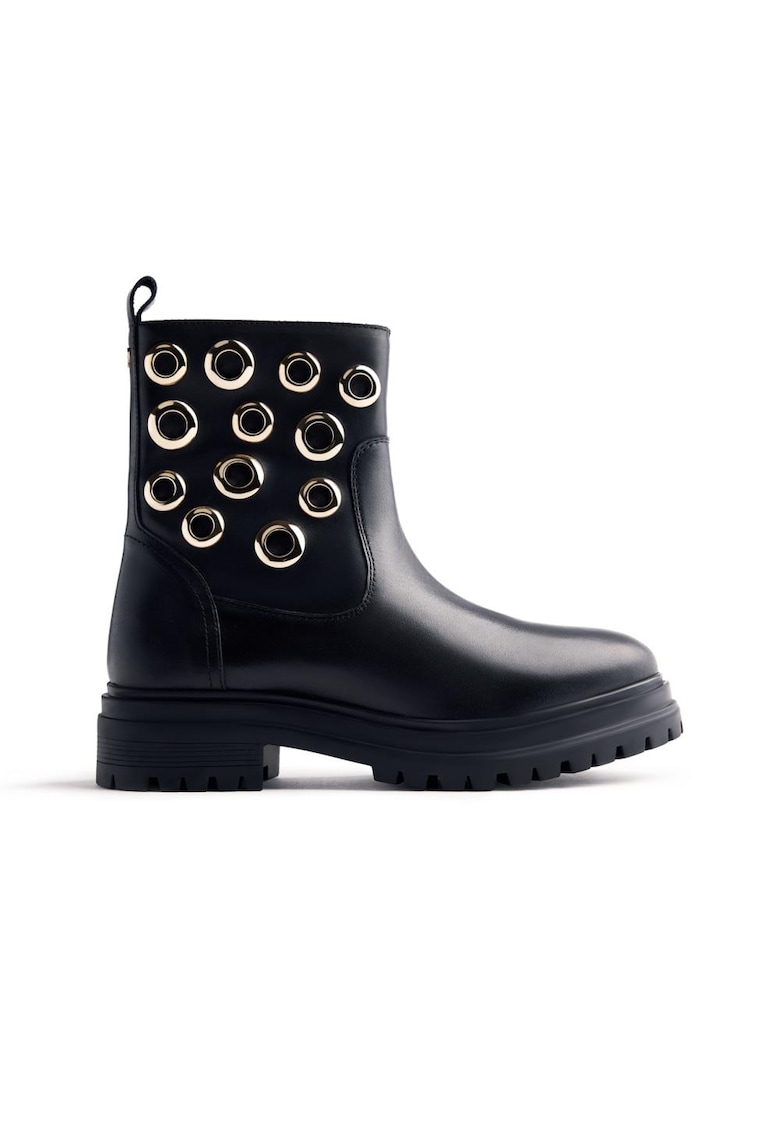 Botine de piele cu elemente metalice - Negru