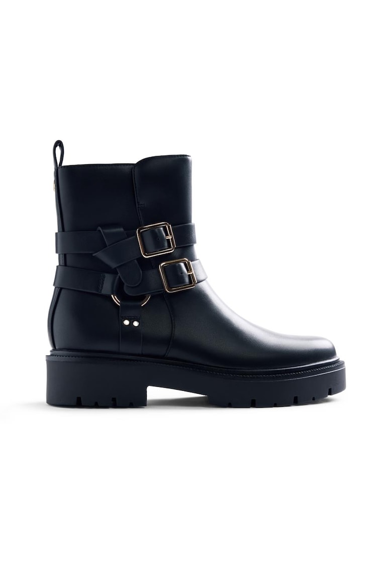 Cizme mid-calf de piele ecologica cu catarama