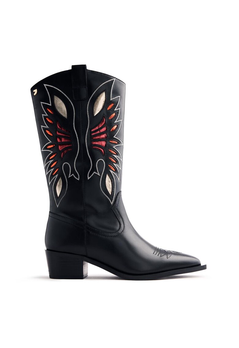 Cizme cowboy de piele cu detalii contrastante