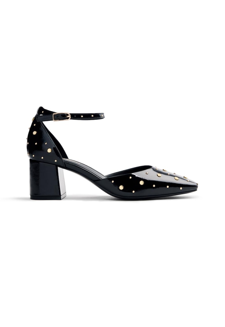 Pantofi de piele ecologica cu toc masiv - Negru