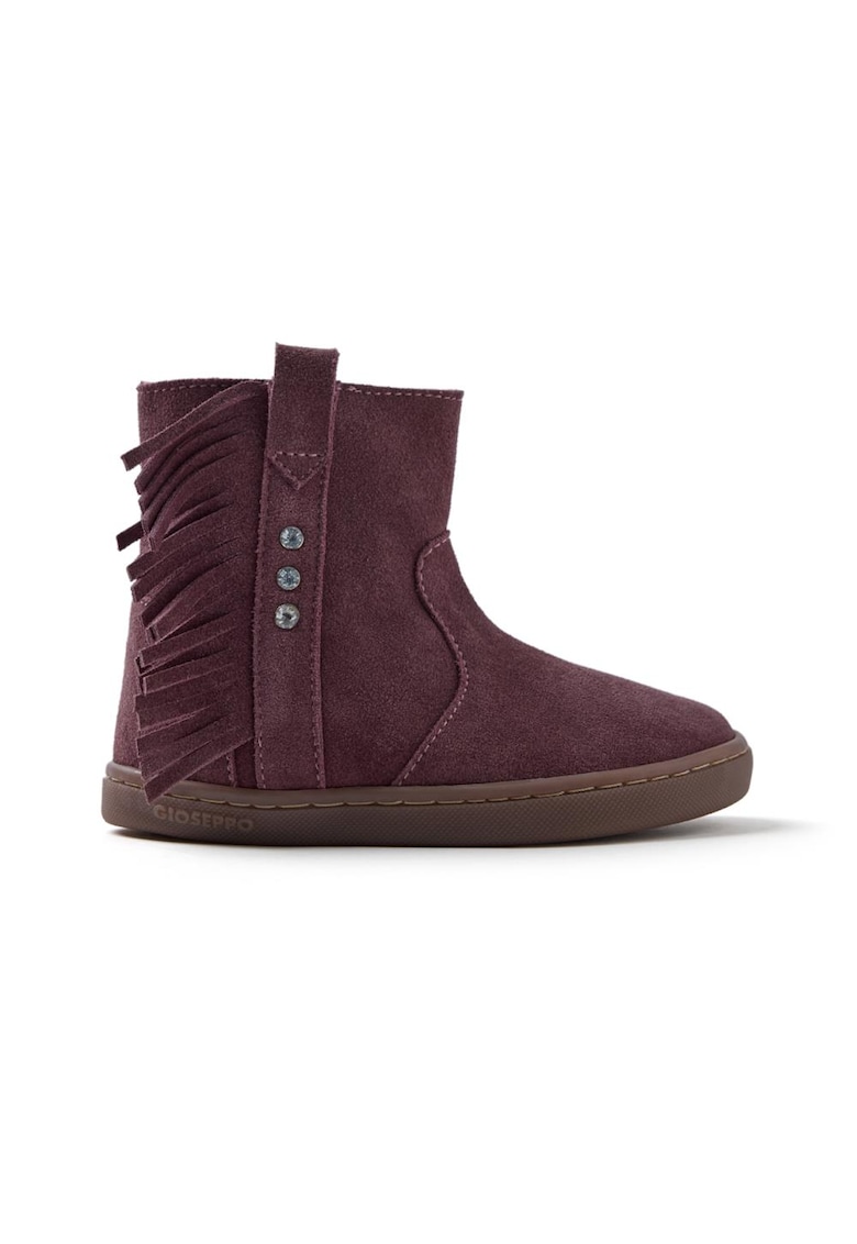 Cizme low-cut de piele intoarsa cu franjuri