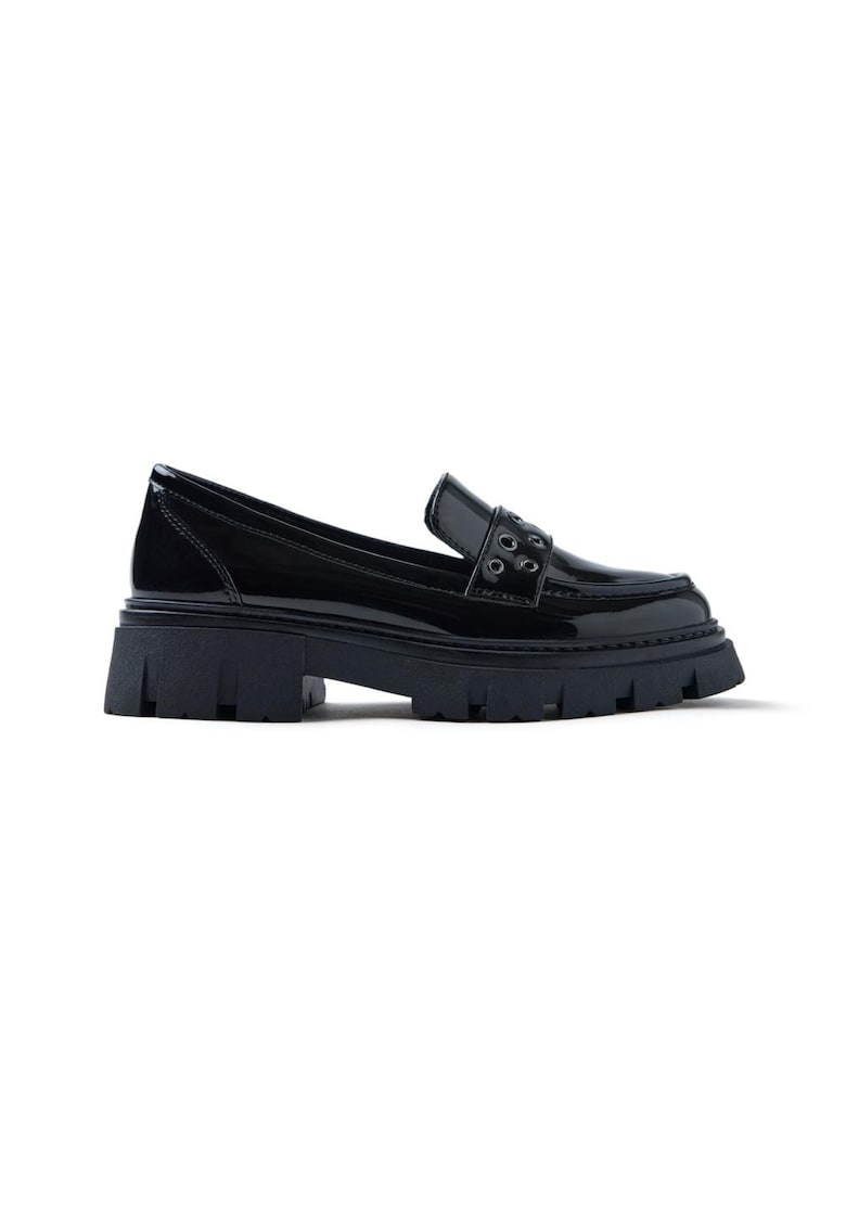 Pantofi loafer de piele ecologica cu aspect lacuit