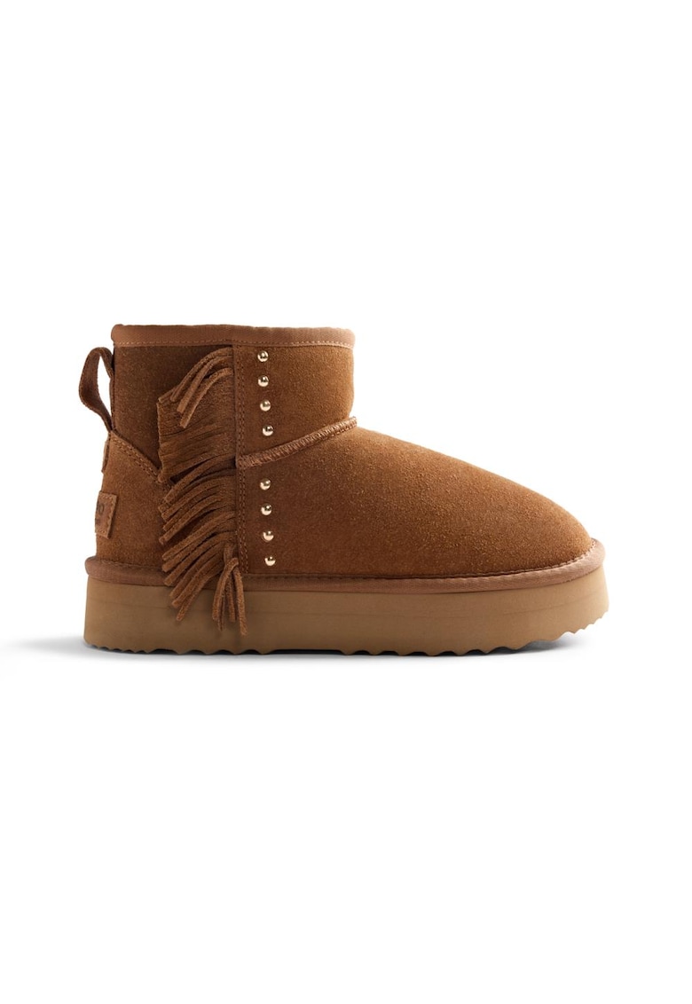 Ghete de piele intoarsa cu platforma - fara inchidere - Maro