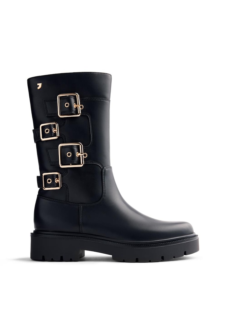 Cizme mid-calf de piele ecologica cu catarama