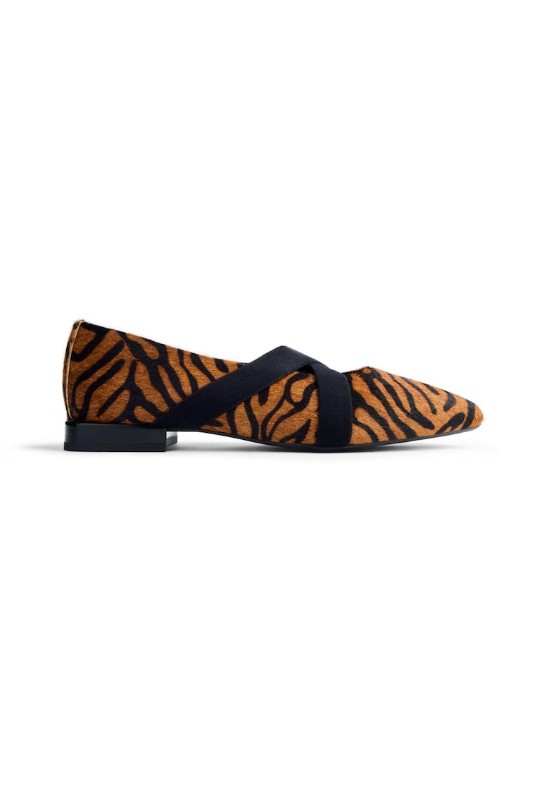 Balerini de piele cu animal print - Maro