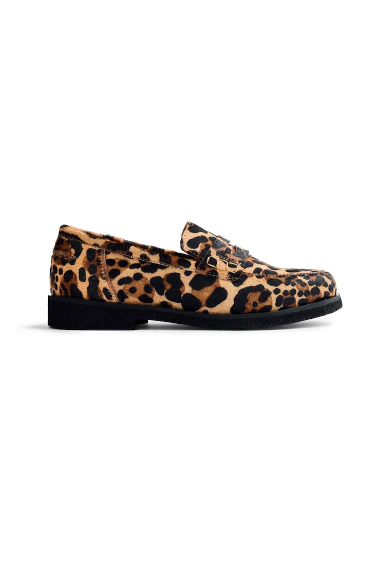 Pantofi loafer de piele cu par scurt si animal print Eveleth