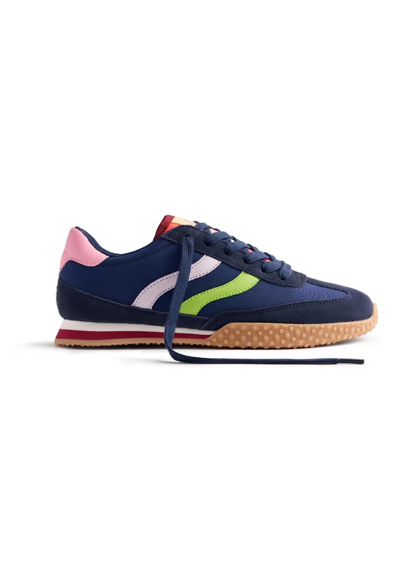 Pantofi sport din material textil cu garnituri de piele intoarsa - Rosu/Albastru