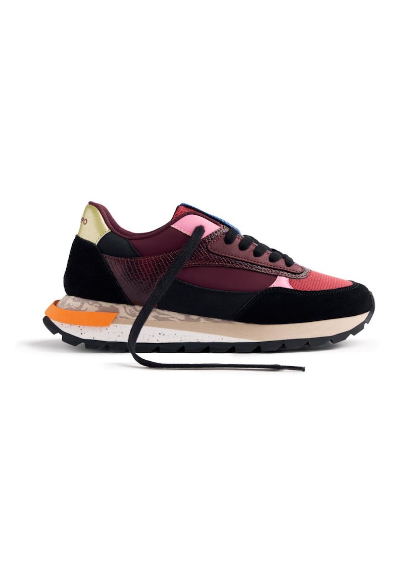 Pantofi sport wedge cu garnituri de piele intoarsa - Visiniu