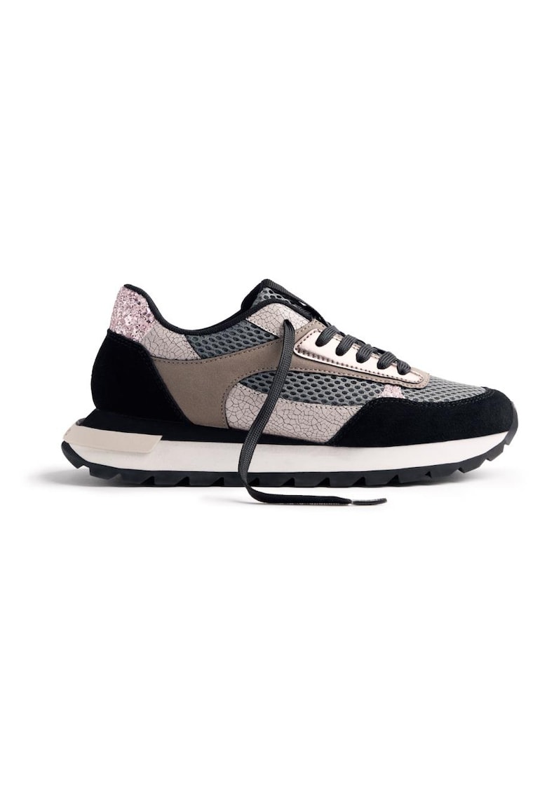 Pantofi sport wedge cu garnituri de piele si plasa Funkley - Negru