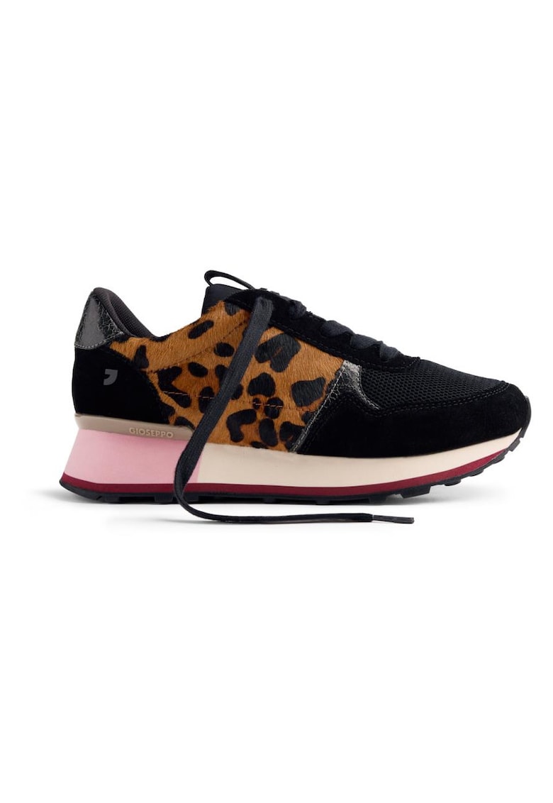 Pantofi sport wedge de piele intoarsa cu animal print - Maro