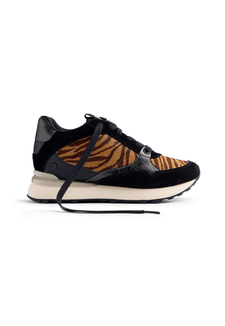 Pantofi sport wedge cu animal print si insertii de piele intoarsa