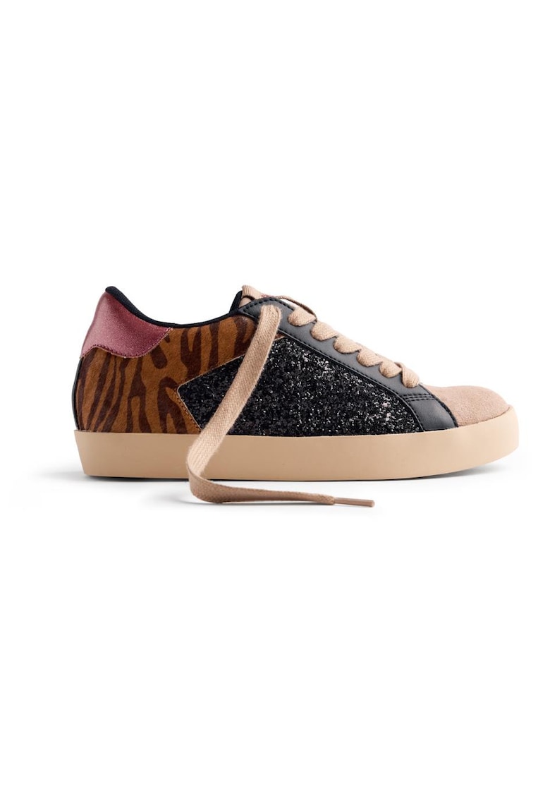 Pantofi sport de piele intoarsa cu model si strasuri - Negru
