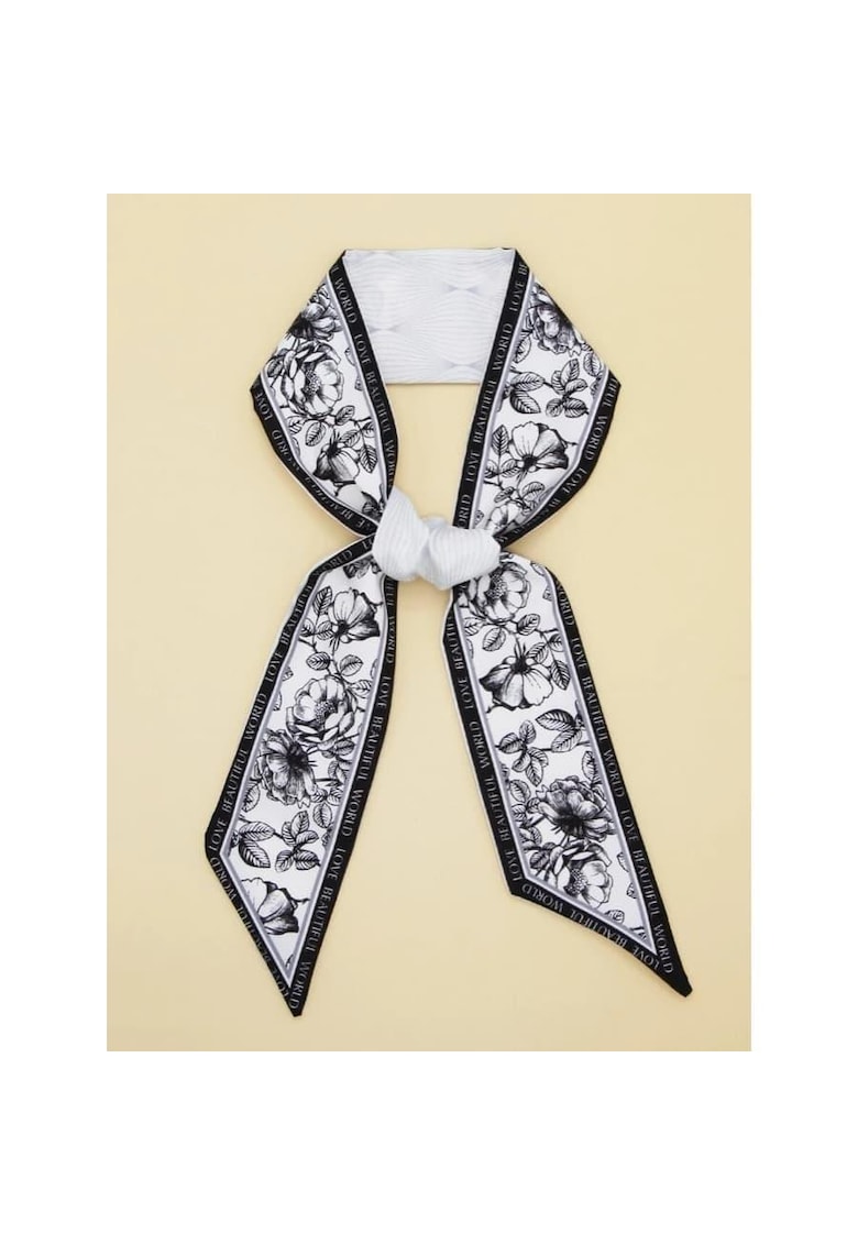 Esarfa alba - cu imprimeu floral negru -  Sarika C1