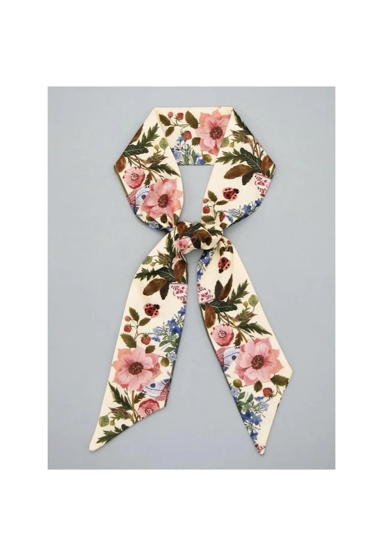 Esarfa bej - cu imprimeu floral roz - Sarra C1