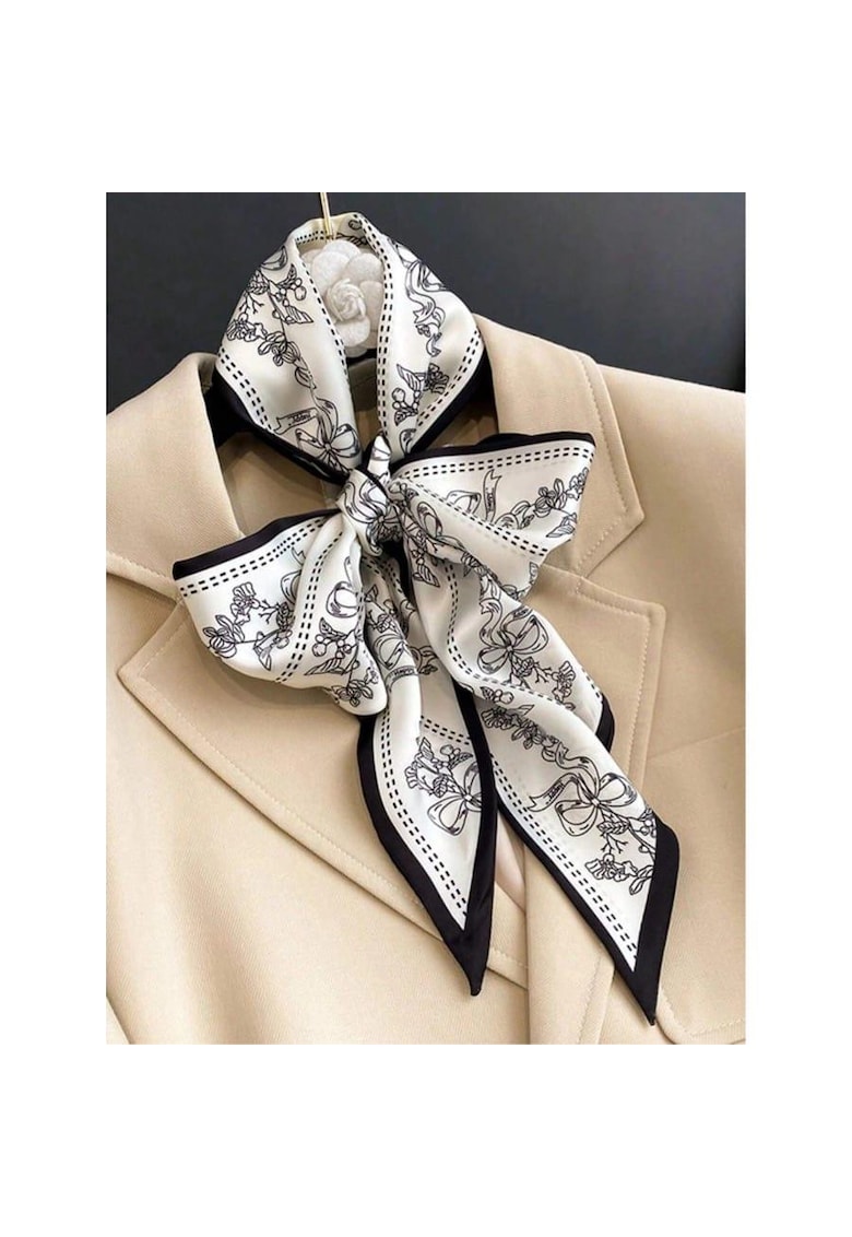 Esarfa alb unt - cu imprimeu floral negru - Savana C1