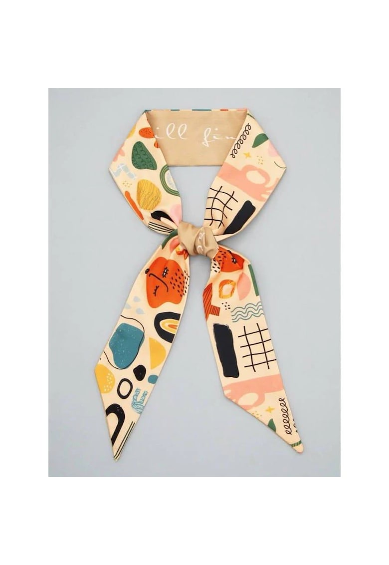 Esarfa bej - cu imprimeu abstract multicolor - Sarka C1