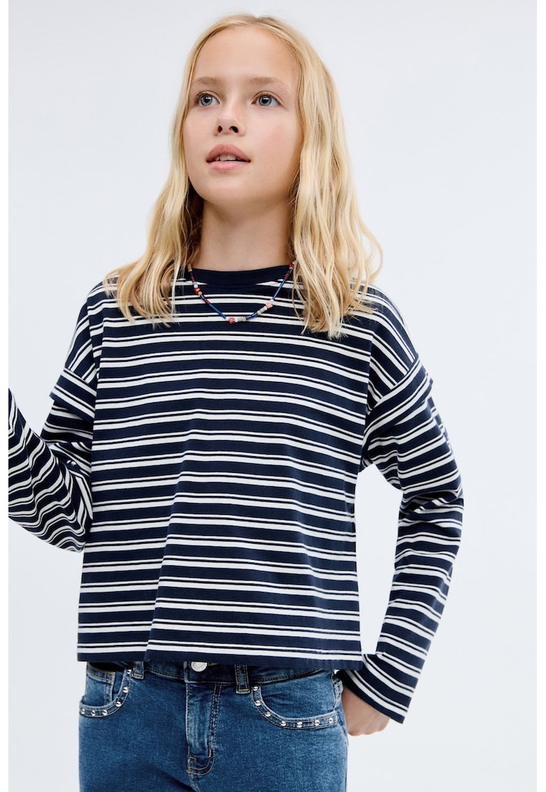 Bluza in dungi cu maneci cazute - Alb/Negru