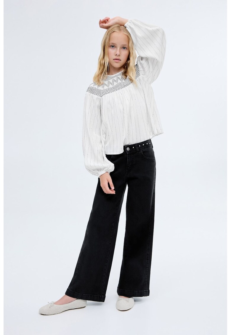 Blugi ampli cu talie inalta - Negru/Argintiu