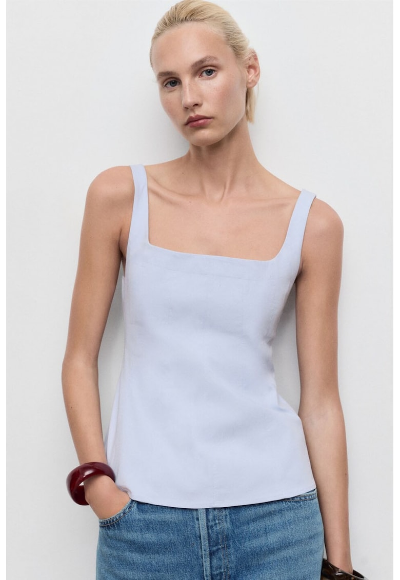 Top cu decolteu patrat - Albastru pal