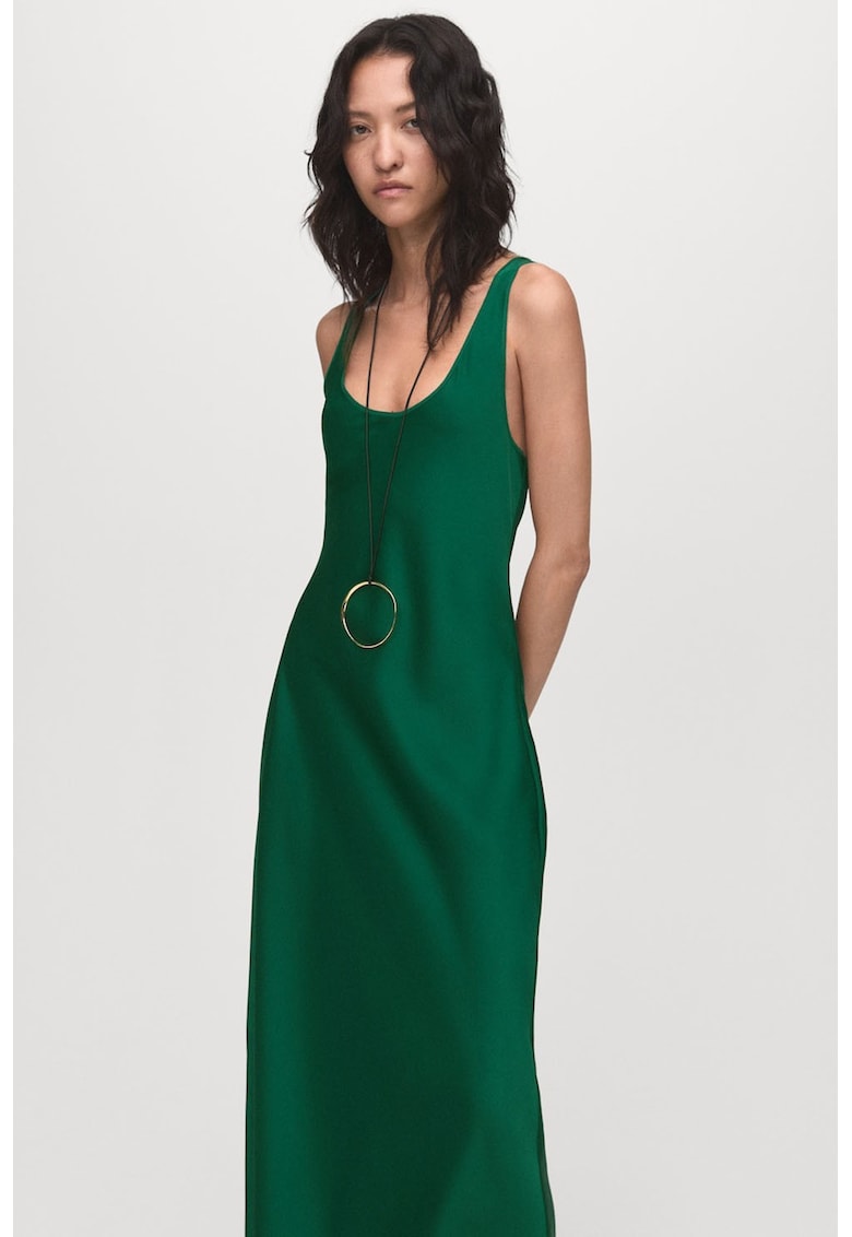 Rochie lunga cu decolteu rotund - Verde padure