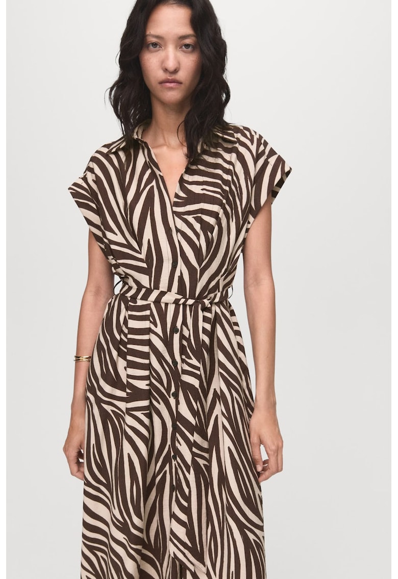 Rochie midi cu imprimeu si cordon