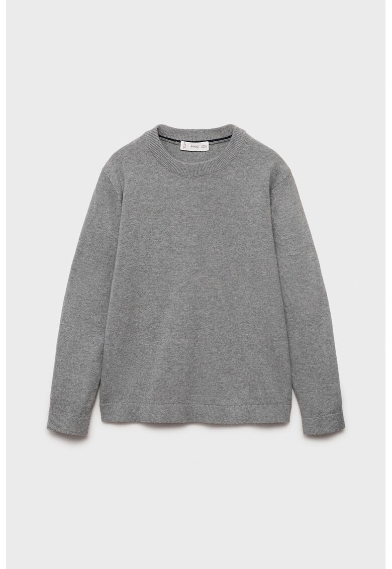 Pulover tricotat fin cu decolteu la baza gatului - Gri melange