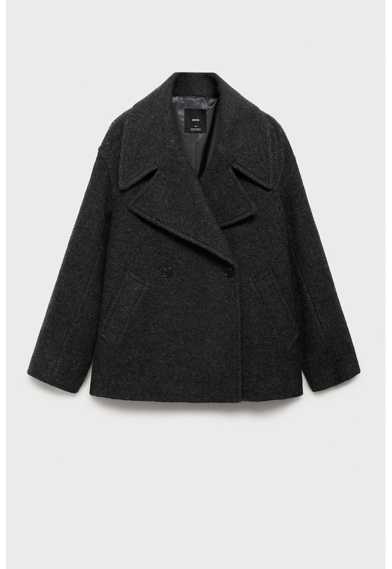 Palton din amestec de lana cu revere decupate - Negru stins