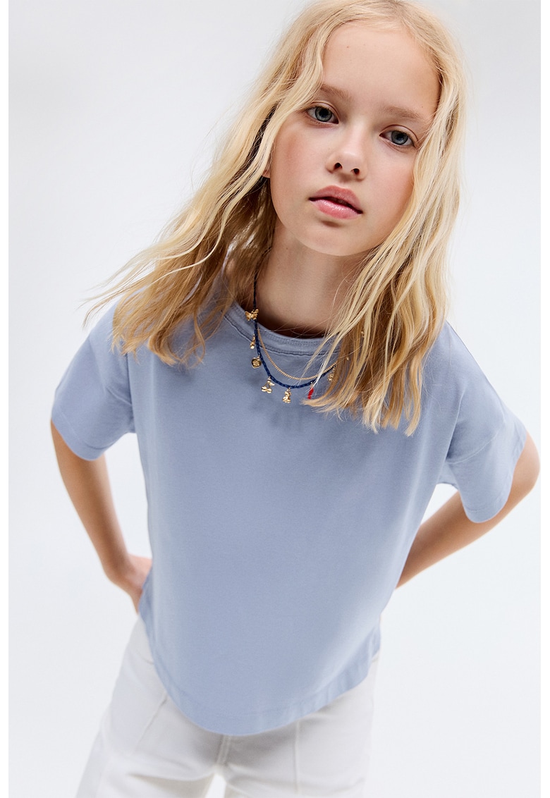 Tricou cu decolteu rotund - Albastru deschis