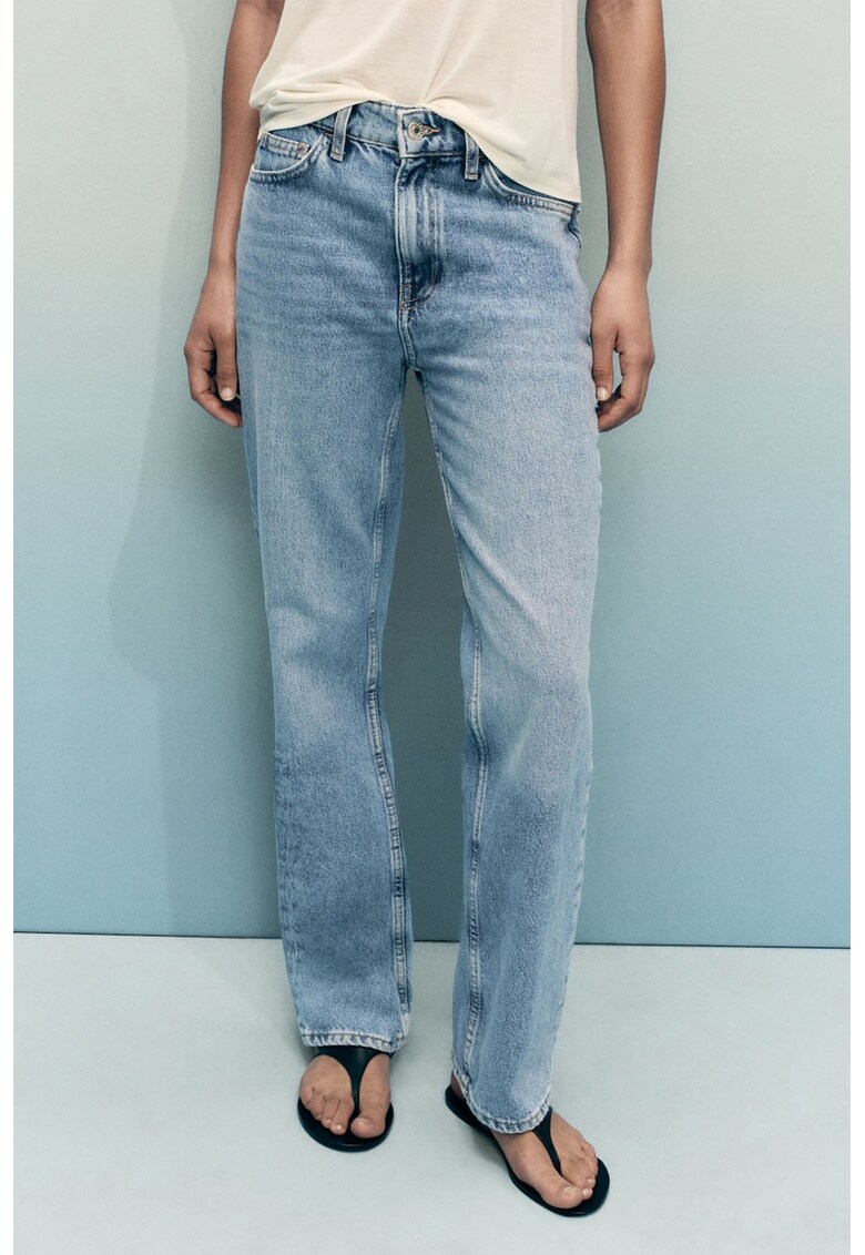 Blugi drepti cu talie medie Matilda - Albastru deschis melange