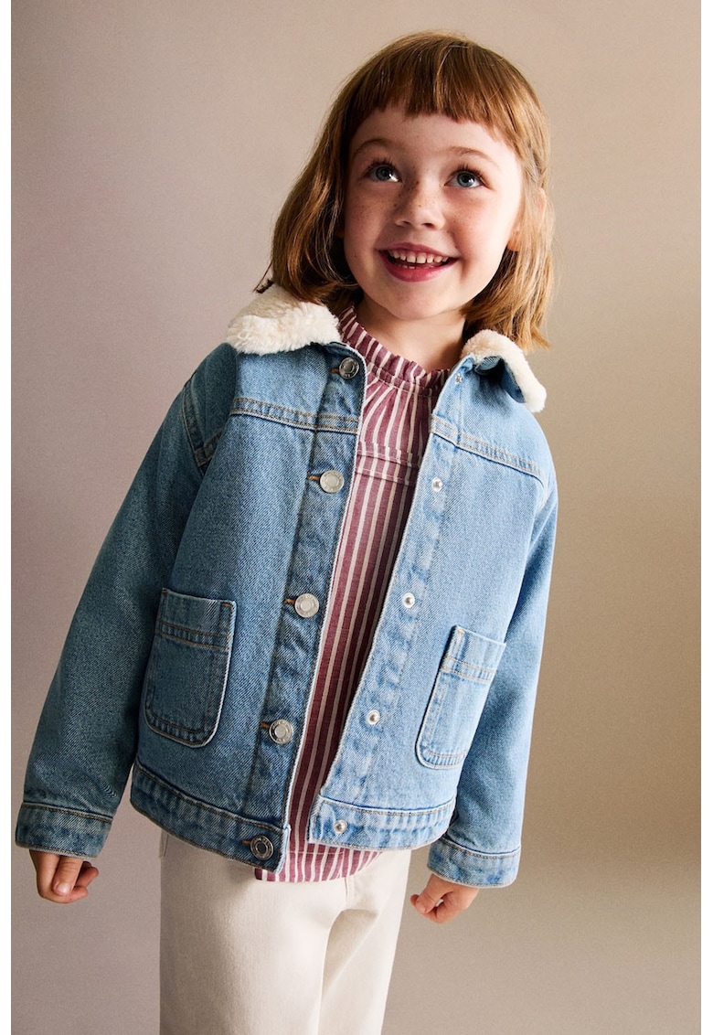 Jacheta din denim cu guler de blana sintetica