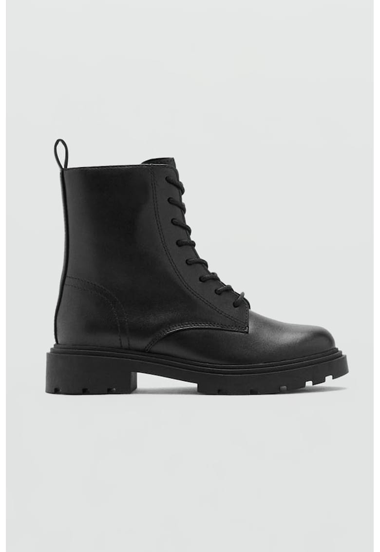 Ghete de piele cu sireturi si fermoar - Negru