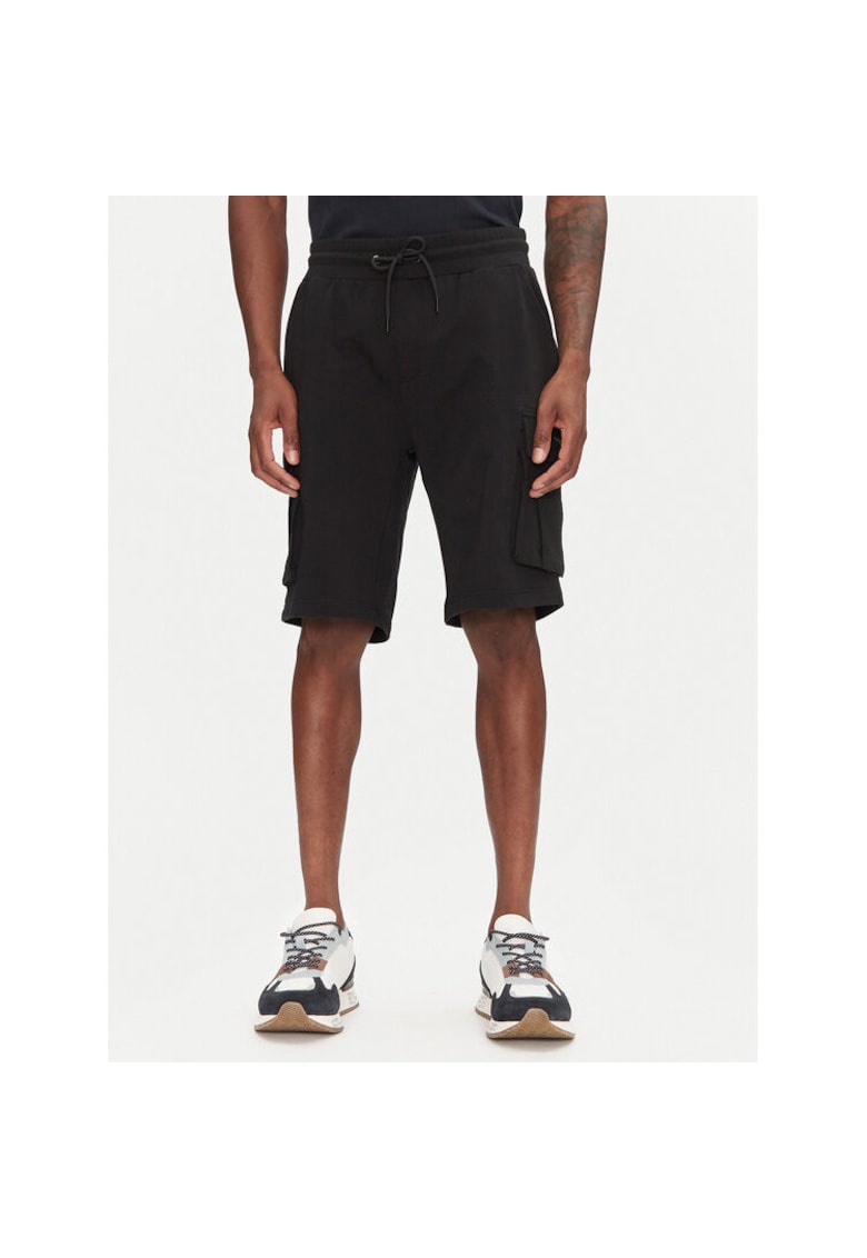 Pantaloni scurti sport barbati 251BF025F459 - Bumbac/Elastan - Negru - Negru
