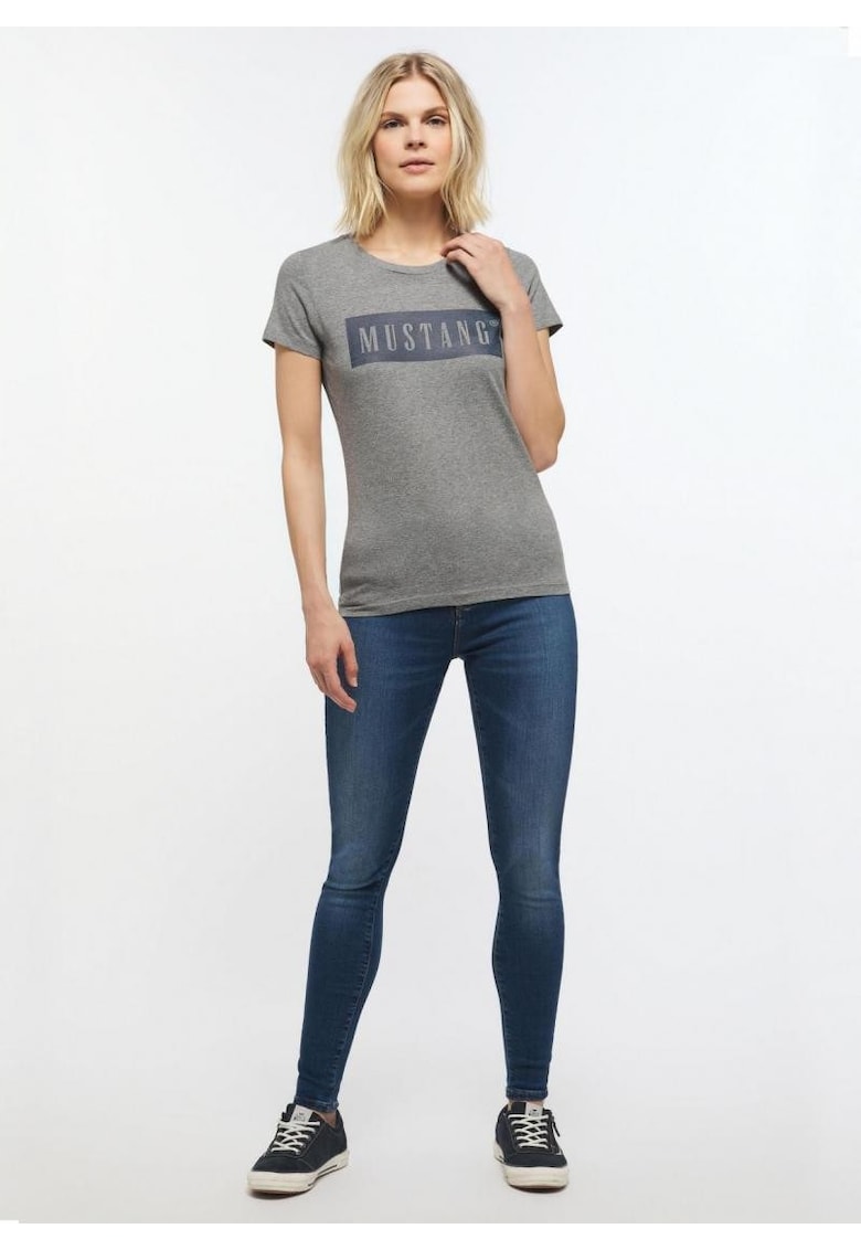 Tricou Dama - Model Alina C Logo Tee - Croiala Clasica Regular Fit - 100% Bumbac - Moale Si Comod - Cu Imprimeu Logo - Bun Pentru Fiecare Zi Si Tinute Casual - Marimea S - Gri