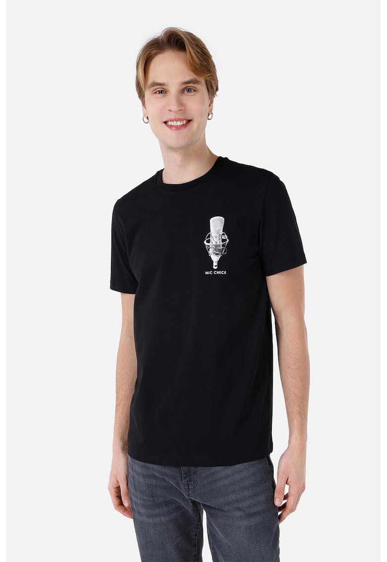 Tricou cu detaliu grafic - Negru/Gri deschis