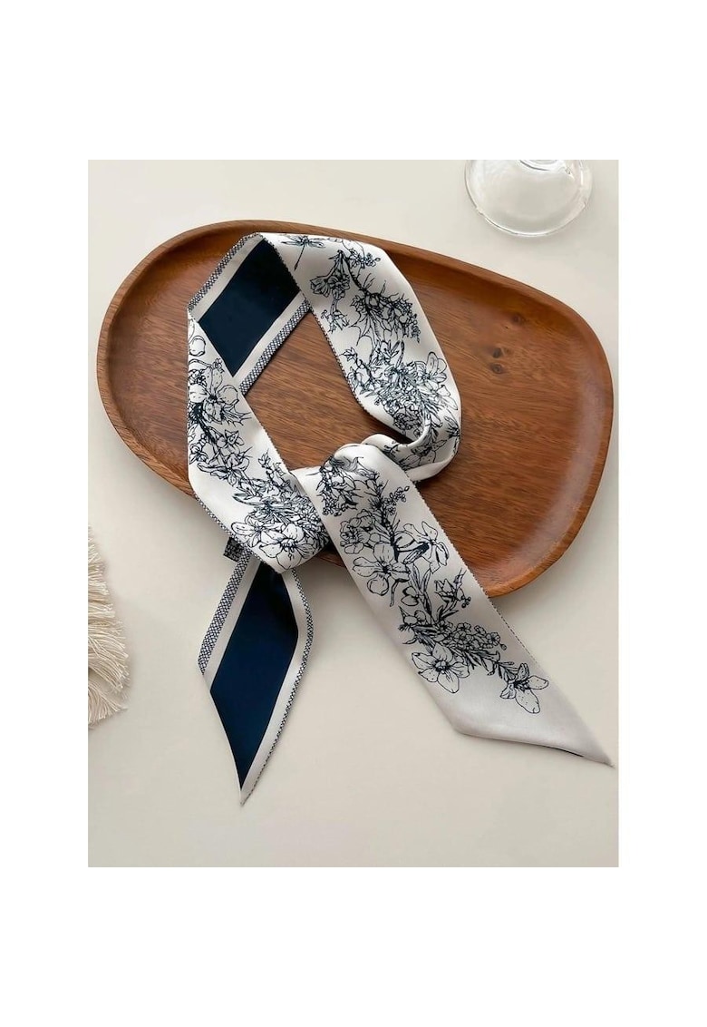 Esarfa bej - cu imprimeu floral bleumarin - Saphira C1