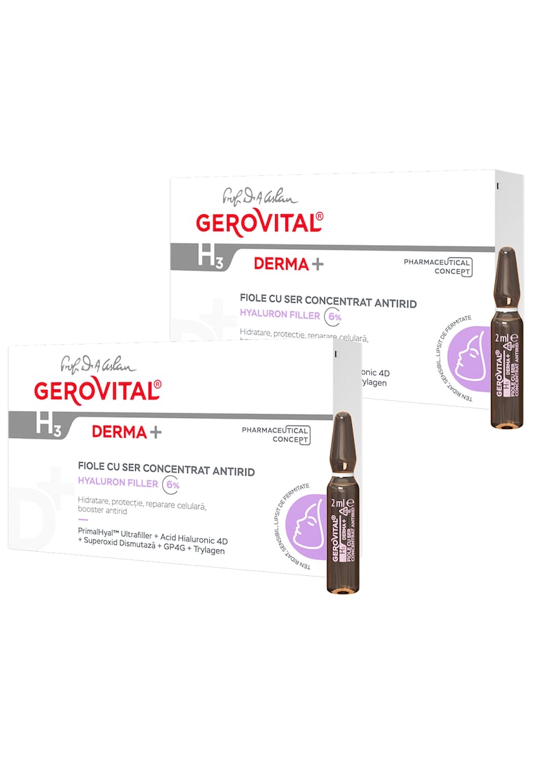 Pachet cadou  H3 Derma+: Fiole cu Ser Concentrat Antirid 6% Hyaluron Filler 10 fiole x 2 ml + Fiole cu Ser Concentrat Antirid 6% Hyaluron Filler 10 fiole x 2 ml