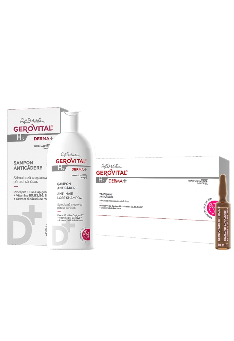 Pachet cadou  H3 Derma+:Tratament Anticadere 12 fiole x 10 ml + sampon Anticadere 200ml