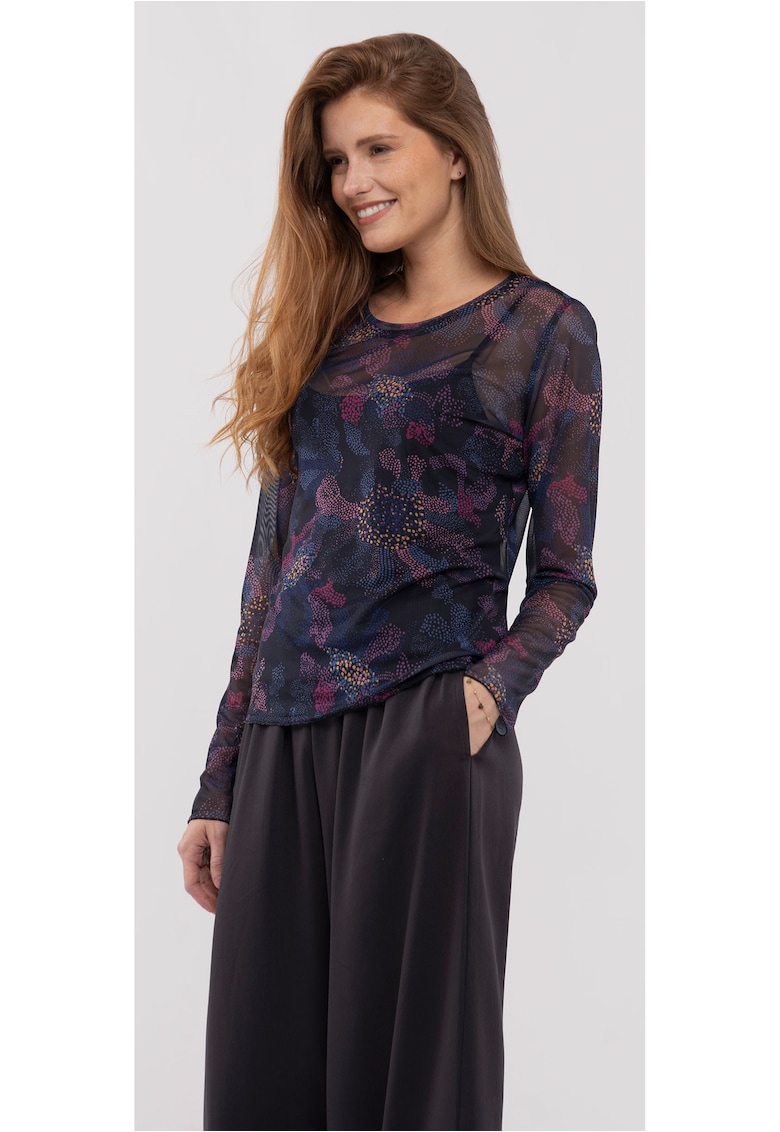 Bluza transparenta pentru femei L-Baila - negru cu imprimeu grafic - croiala ampla